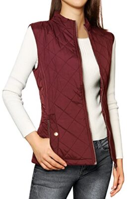 Allegra K Woman Zip Up Front Stand Collar Slant Pockets Quilted Padded Vest