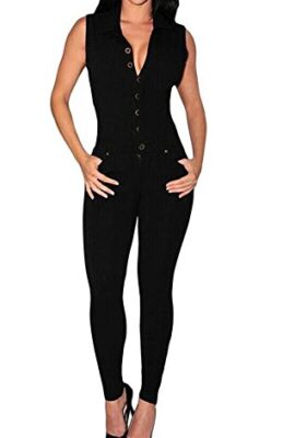 Foryingni Women’s Wear to Work Button Front Pockets Casual Jumpsuit