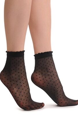 Lisskiss Women’s Polka Dot & Rounded Trim Top Ankle Opaque Embellished Socks