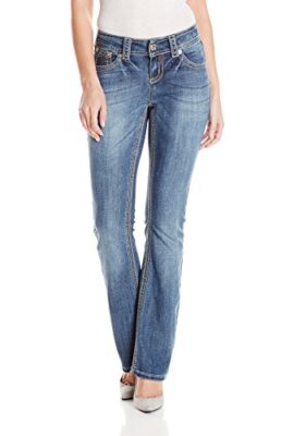Seven7 Women’s Bootcut Medium Wash Jean with Lurex Double E-Loop Back Pockets