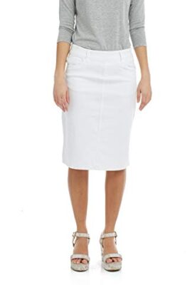 ESTEEZ Denim Jean Skirts for Women Knee Length – Women’s Straight Stretch Modest Denim Skirts – Manhattan